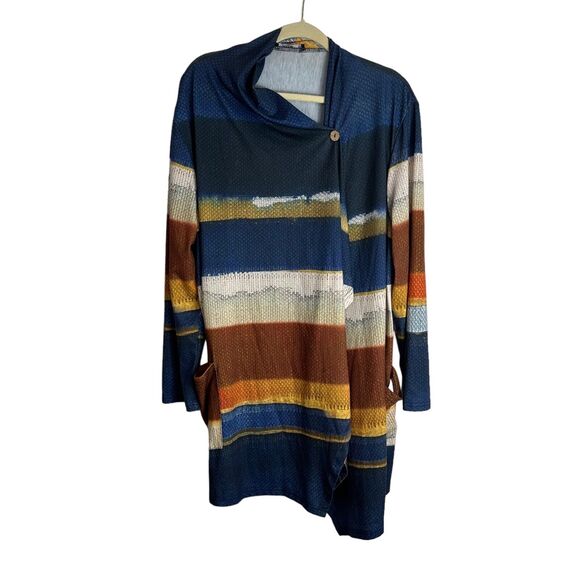 Lagenlook Cardigan Women's 3XL Multicolor Colorblock Open Front Lily Firmiana - Picture 1 of 12